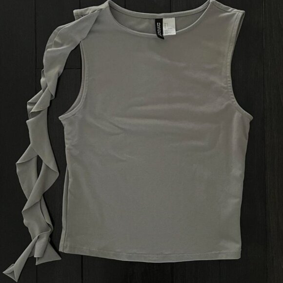 Grey Ruffle Shoulder Tank Top Subversive Basic Sleeveless - Picture 2 of 3